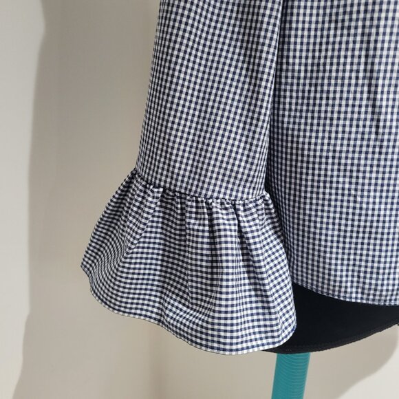 Atmosphere Off the Shoulder Ruffled Gingham Print Blouse Size 0 Blue and White - Picture 6 of 11